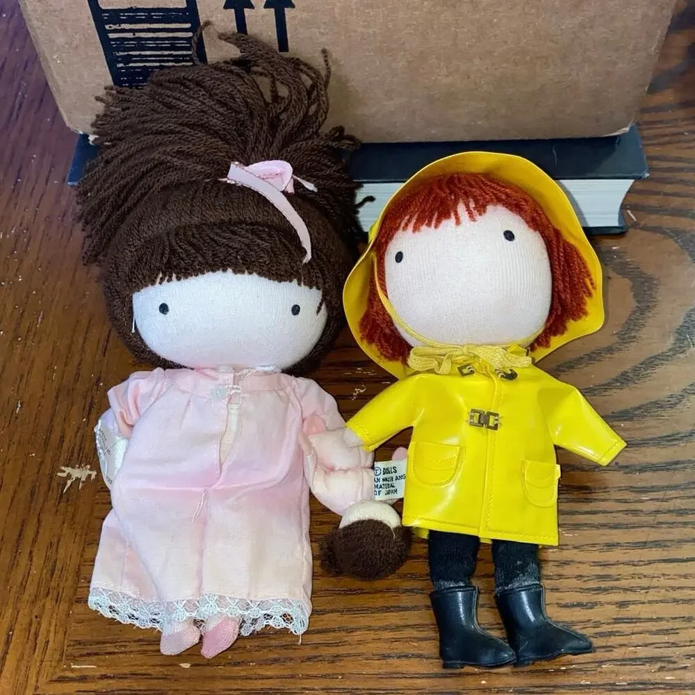VTG JOAN WALSH ANGLUND Cloth Pocket Doll SLEEPYTIME Girl Raincoat Boy Pair Dolly